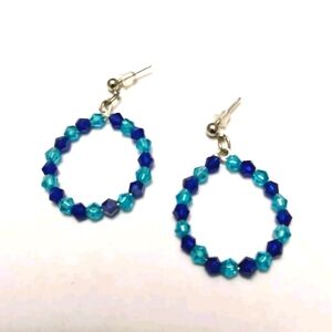 Handcrafted Blue Glass Beaded Hoop Pierced Earrings